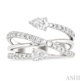 1.00 Ctw East West Pear and Round Cut Diamond Split Open-End Fashion Ring in 14K White Gold